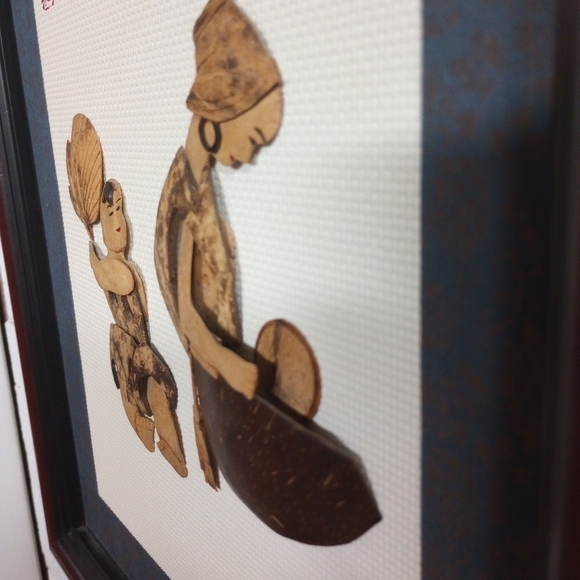 MCM 3D Wood Art- Woman carrying Baskets and Woman with Child Framed Wall Art - Picture 6 of 12